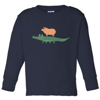 Funny Capybara Riding On A Crocodile Toddler Long Sleeve Shirt