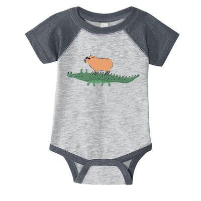 Funny Capybara Riding On A Crocodile Infant Baby Jersey Bodysuit