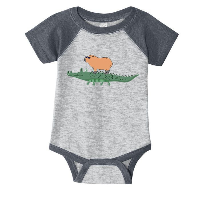 Funny Capybara Riding On A Crocodile Infant Baby Jersey Bodysuit