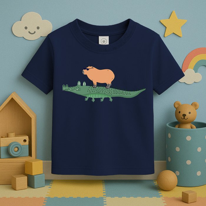 Funny Capybara Riding On A Crocodile Toddler T-Shirt