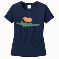 Funny Capybara Riding On A Crocodile Womens T-Shirt