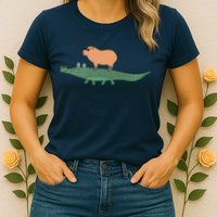Funny Capybara Riding On A Crocodile Womens T-Shirt