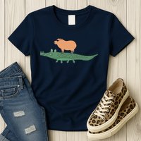 Funny Capybara Riding On A Crocodile Womens T-Shirt