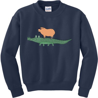 Funny Capybara Riding On A Crocodile Kids Sweatshirt