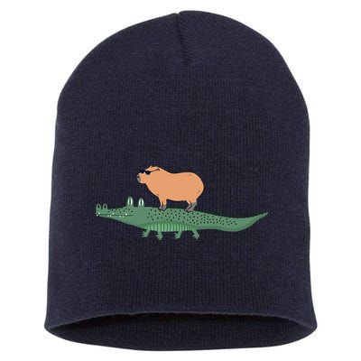 Funny Capybara Riding On A Crocodile Short Acrylic Beanie
