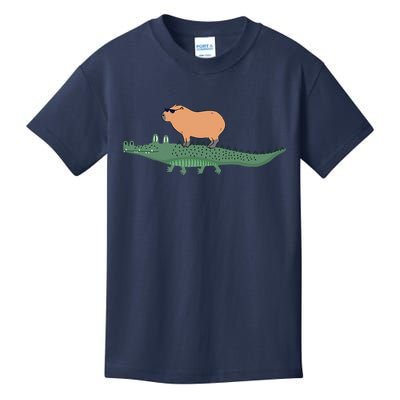 Funny Capybara Riding On A Crocodile Kids T-Shirt