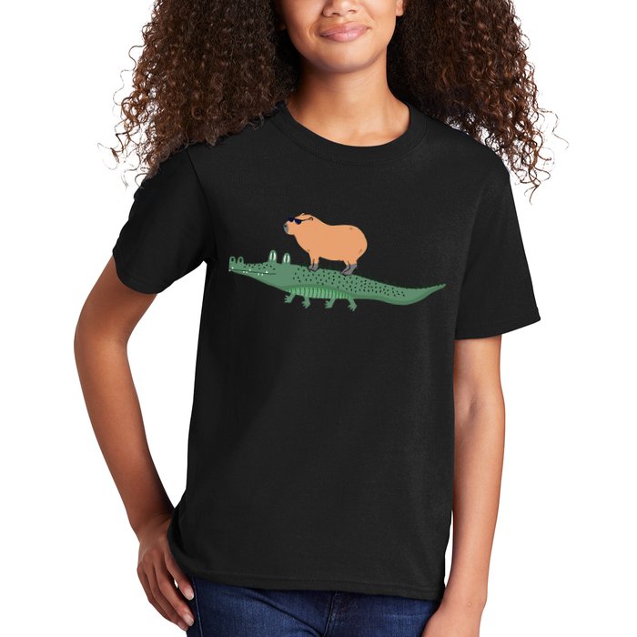 Funny Capybara Riding On A Crocodile Kids T-Shirt
