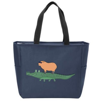 Funny Capybara Riding On A Crocodile Zip Tote Bag