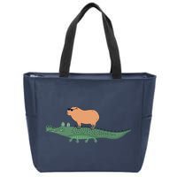 Funny Capybara Riding On A Crocodile Zip Tote Bag