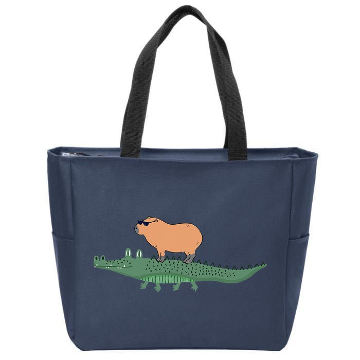 Funny Capybara Riding On A Crocodile Zip Tote Bag