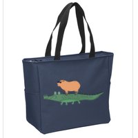 Funny Capybara Riding On A Crocodile Zip Tote Bag