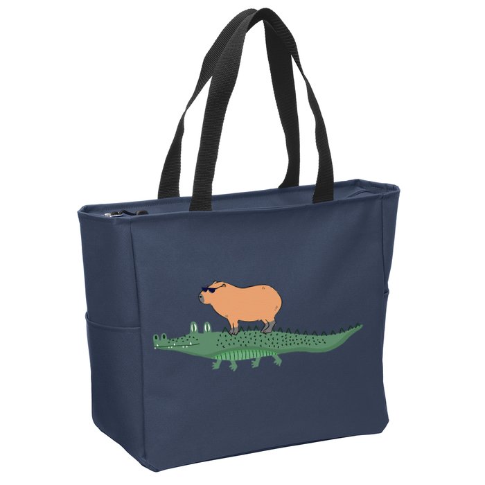 Funny Capybara Riding On A Crocodile Zip Tote Bag