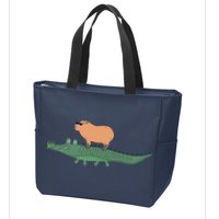 Funny Capybara Riding On A Crocodile Zip Tote Bag