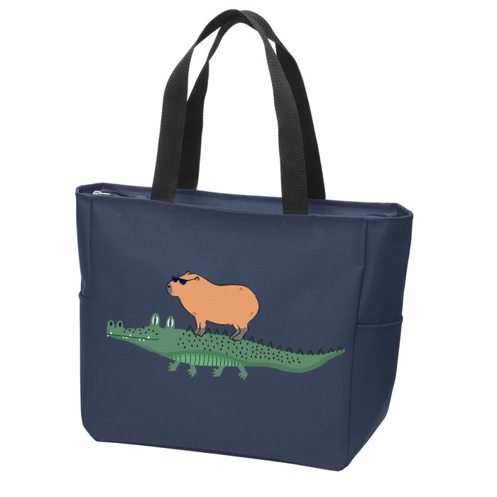 Funny Capybara Riding On A Crocodile Zip Tote Bag