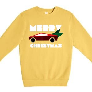 Futuristic Cyber Red Truck Pickup Christmas Tree Premium Crewneck Sweatshirt