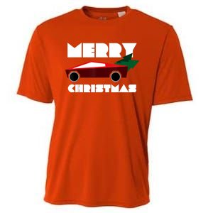 Futuristic Cyber Red Truck Pickup Christmas Tree Cooling Performance Crew T-Shirt