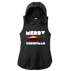 Futuristic Cyber Red Truck Pickup Christmas Tree Ladies PosiCharge Tri-Blend Wicking Draft Hoodie Tank