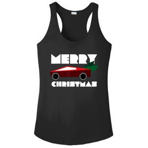 Futuristic Cyber Red Truck Pickup Christmas Tree Ladies PosiCharge Competitor Racerback Tank