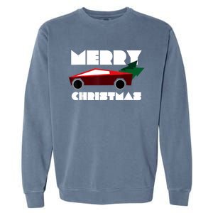 Futuristic Cyber Red Truck Pickup Christmas Tree Garment-Dyed Sweatshirt