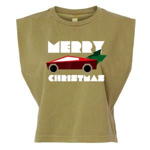 Futuristic Cyber Red Truck Pickup Christmas Tree Garment-Dyed Women's Muscle Tee