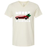 Futuristic Cyber Red Truck Pickup Christmas Tree V-Neck T-Shirt