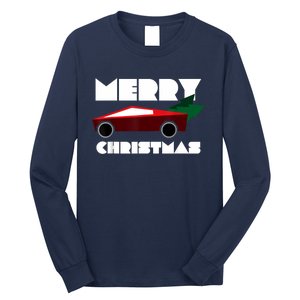 Futuristic Cyber Red Truck Pickup Christmas Tree Long Sleeve Shirt