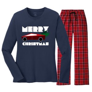 Futuristic Cyber Red Truck Pickup Christmas Tree Women's Long Sleeve Flannel Pajama Set 