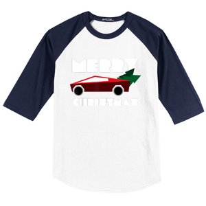 Futuristic Cyber Red Truck Pickup Christmas Tree Baseball Sleeve Shirt