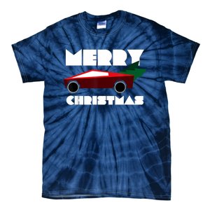 Futuristic Cyber Red Truck Pickup Christmas Tree Tie-Dye T-Shirt