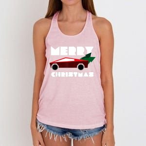 Futuristic Cyber Red Truck Pickup Christmas Tree Women's Knotted Racerback Tank