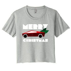 Futuristic Cyber Red Truck Pickup Christmas Tree Women's Crop Top Tee