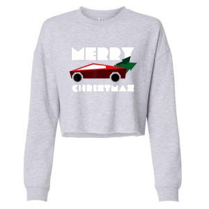 Futuristic Cyber Red Truck Pickup Christmas Tree Cropped Pullover Crew