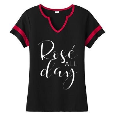 Funny Cute Rose All Day Wine Lover Gift Ladies Halftime Notch Neck Tee