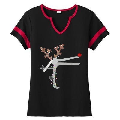 Funny Christmas Reindeer Speculum Nurse L&D Nursing Xmas Ladies Halftime Notch Neck Tee