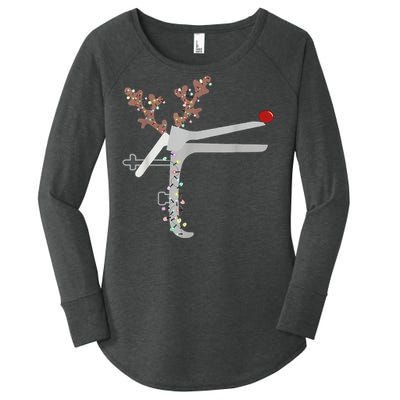 Funny Christmas Reindeer Speculum Nurse L&D Nursing Xmas Women's Perfect Tri Tunic Long Sleeve Shirt