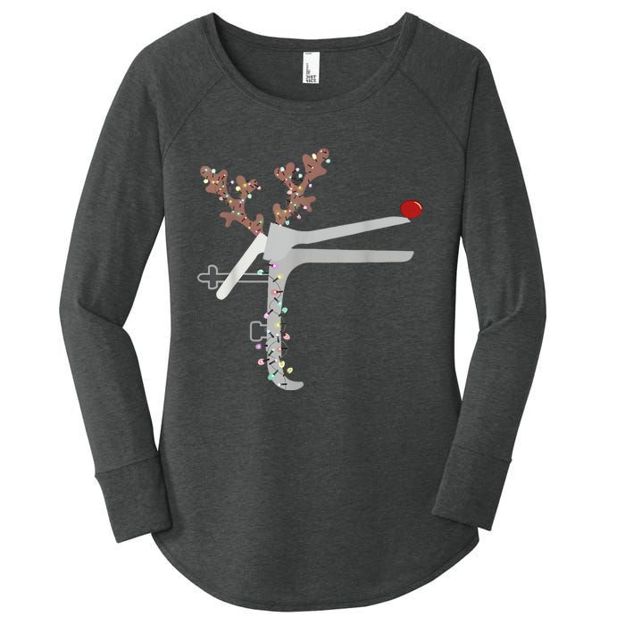 Funny Christmas Reindeer Speculum Nurse L&D Nursing Xmas Women's Perfect Tri Tunic Long Sleeve Shirt