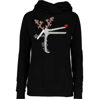 Funny Christmas Reindeer Speculum Nurse L&D Nursing Xmas Womens Funnel Neck Pullover Hood