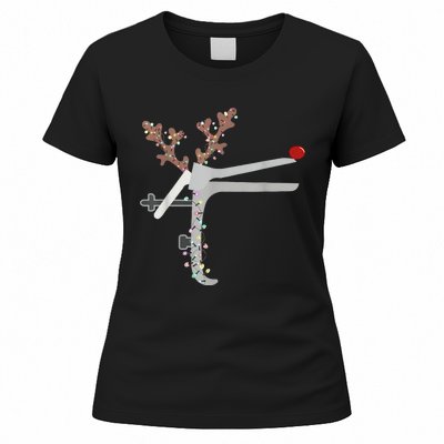 Funny Christmas Reindeer Speculum Nurse L&D Nursing Xmas Women's T-Shirt