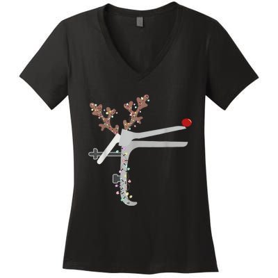 Funny Christmas Reindeer Speculum Nurse L&D Nursing Xmas Women's V-Neck T-Shirt