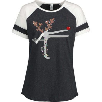 Funny Christmas Reindeer Speculum Nurse L&D Nursing Xmas Enza Ladies Jersey Colorblock Tee