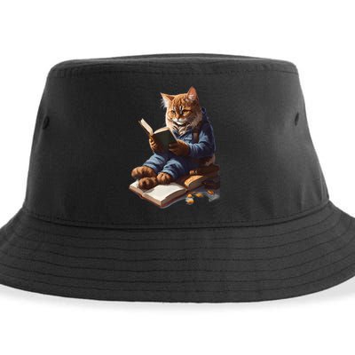 Funny Cats Reading A Book Graphic Cat Kitten Lovers Sustainable Bucket Hat