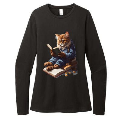 Funny Cats Reading A Book Graphic Cat Kitten Lovers Womens CVC Long Sleeve Shirt