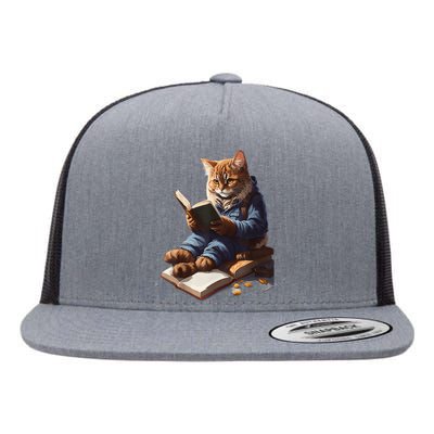 Funny Cats Reading A Book Graphic Cat Kitten Lovers Flat Bill Trucker Hat