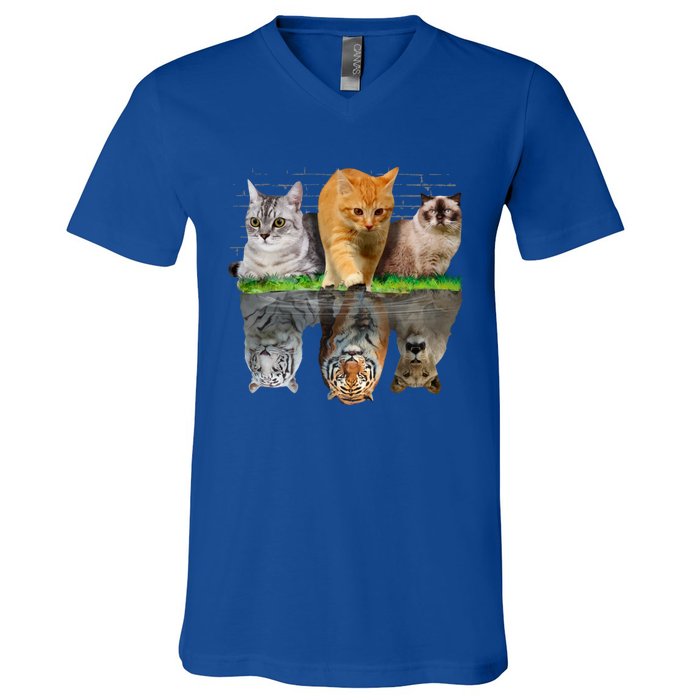 Fun Cat Reflection Gift Design Idea Cute Gift V-Neck T-Shirt