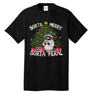 Funny Christmas Raccoon Sorta Merry Sorta Santa Feral Xmas Tall T-Shirt