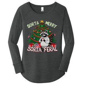 Funny Christmas Raccoon Sorta Merry Sorta Santa Feral Xmas Women's Perfect Tri Tunic Long Sleeve Shirt