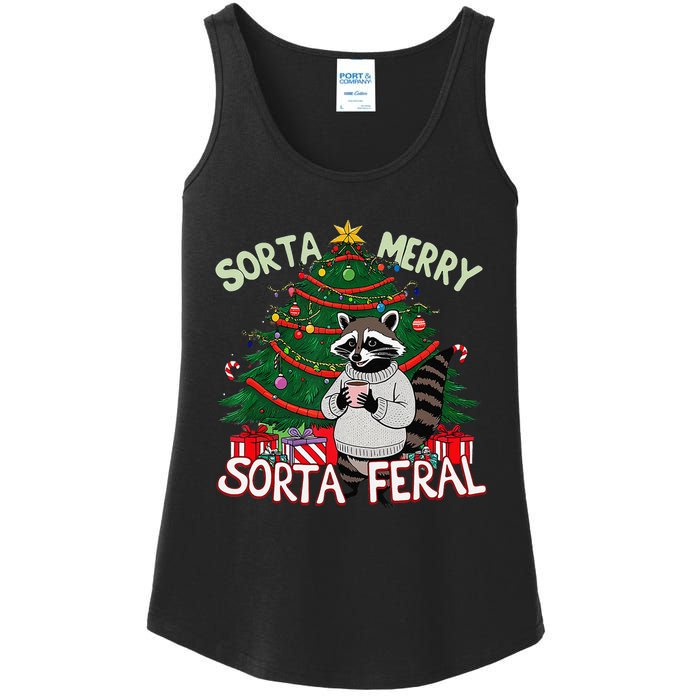 Funny Christmas Raccoon Sorta Merry Sorta Santa Feral Xmas Ladies Essential Tank