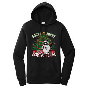 Funny Christmas Raccoon Sorta Merry Sorta Santa Feral Xmas Women's Pullover Hoodie