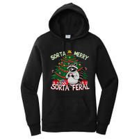 Funny Christmas Raccoon Sorta Merry Sorta Santa Feral Xmas Women's Pullover Hoodie