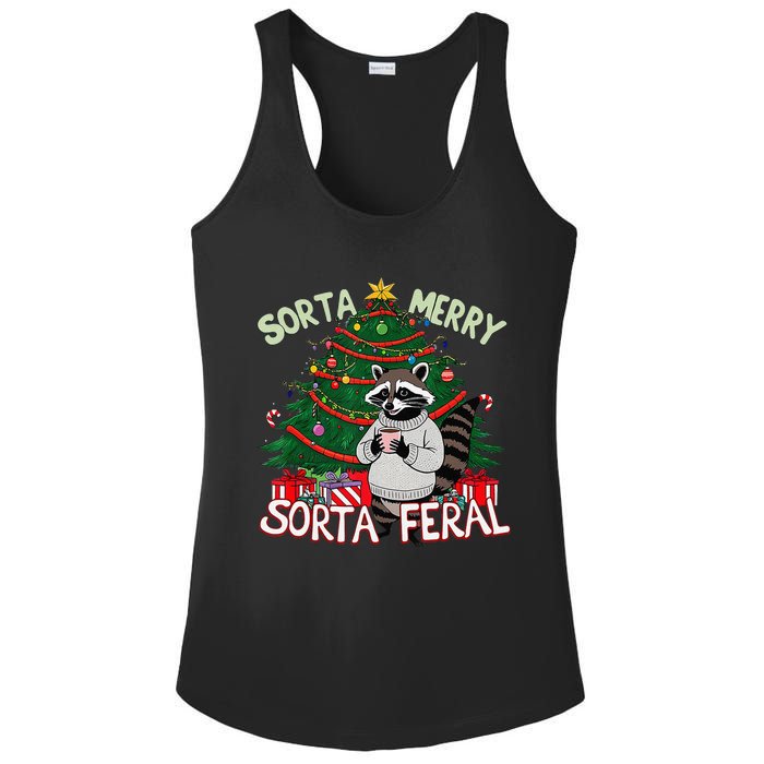 Funny Christmas Raccoon Sorta Merry Sorta Santa Feral Xmas Ladies PosiCharge Competitor Racerback Tank